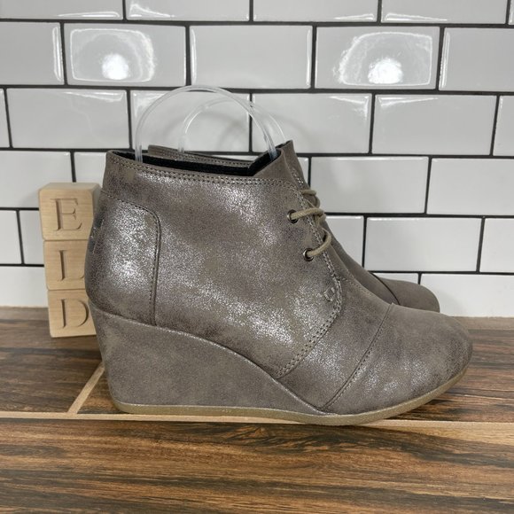 Toms Desert Wedge Women's Size 8.5 Shoes Metallic Lace Up Comfort Ankle Boot - Picture 3 of 13